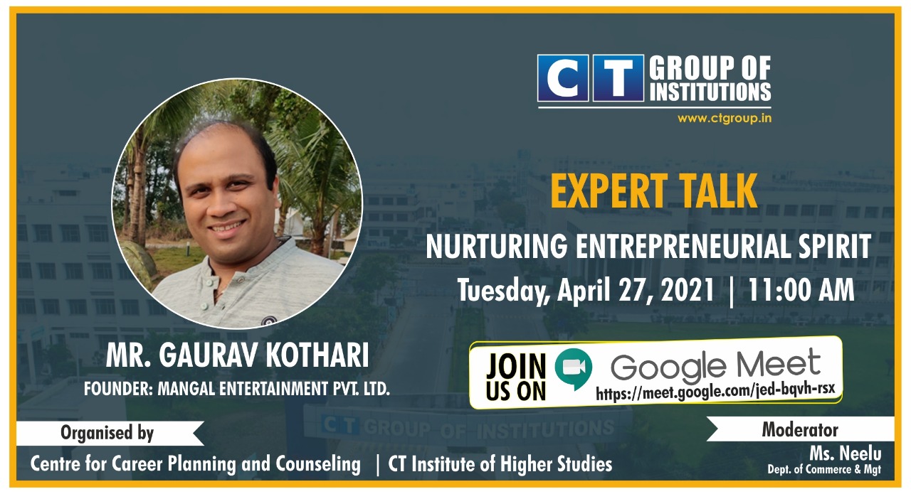 Online expert talk on Nurturing Entrepreneurial spirit.
